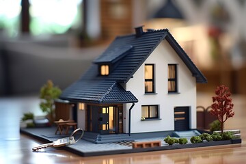 close up miniature or diorama of modern house model, suitable for home sales marketing graphic resource