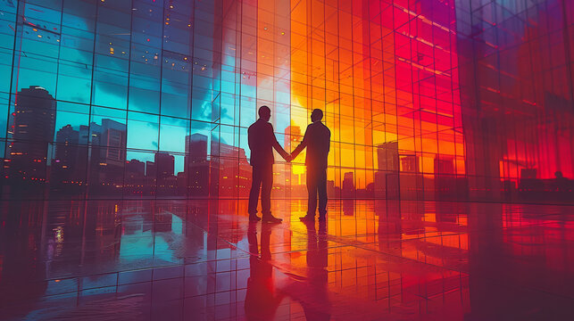 two businessman shake hands created with Generative AI technology