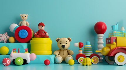 Playful Collection of Children's Toys on Minimalist Background for Creative Illustrations