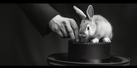 A black and white image featuring a magician's hat with a rabbit, blending classic charm with mystical allure. This captivating scene evokes the timeless wonder of magic! 🎩🐇