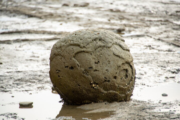 Sticker - Spherical Boulder on Tongaporutu River - New Zealand