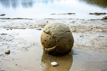 Sticker - Spherical Boulder on Tongaporutu River - New Zealand