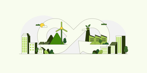 Wall Mural - Circular Economy concept.Business and environment sustainable devellopment. Flat Vector illustratio