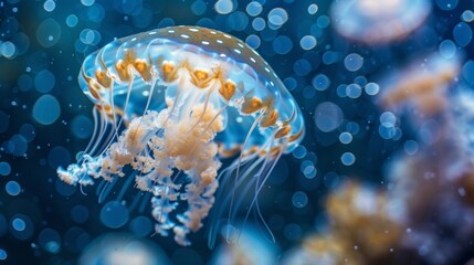 Wall Mural - a stunning display of natures power as a massive jellyfish bloom takes over the ocean waters.
