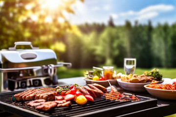 Poster - able-with-summer-background-and-barbecue-grill-and-copy-space