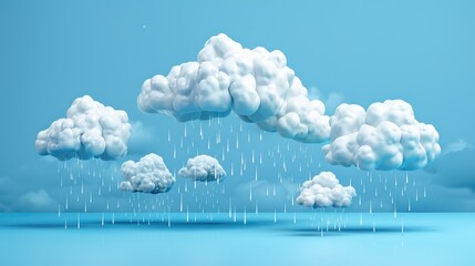 Wall Mural - The weather icon shows rain falling from fluffy clouds accompanied by gusts of wind