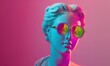 © SHOTPRIME STUDIO - Stylish woman with sunglasses on vibrant pink and purple background for fashion and beauty concept in 3d ing