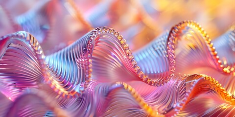 macro, 3d, glass organic forms, close-up ribbed plastic object, depth of field, pastel, neon pink, monochromatic figures, minimalist, shimmering metallics, blur background  2:1 for banner