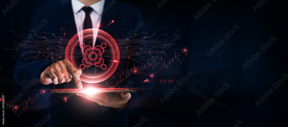 Teamwork, Collaboration, Businessman Uses Tablet and Digital Networking ...