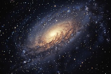 Wall Mural - cosmic scene of distant galaxy, showcasing dense star field with clusters of stars and nebulae in deep space. Highly detailed galaxy with illuminated gas clouds and star formations