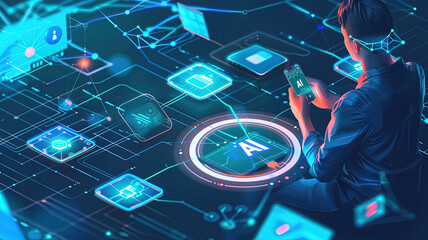 Wall Mural - illustration of AI working 