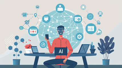 Wall Mural - illustration of AI working 