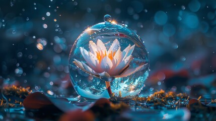 Wall Mural - a water droplet is captured in a glass vase with a white flower