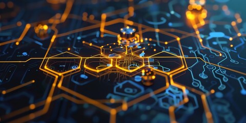 isolated hexagon hollogram platform, chemistry, UI, high tech,aspect ratio 2:1, banner, landing page, website background