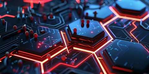 isolated hexagon hollogram platform, chemistry, UI, high tech,aspect ratio 2:1, banner, landing page, website background