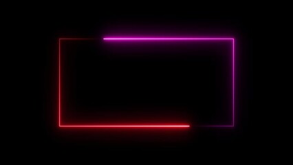Wall Mural - Animated neon glowing rectangle frame background and seamless loop border. Futuristic light effect isolated on black background.