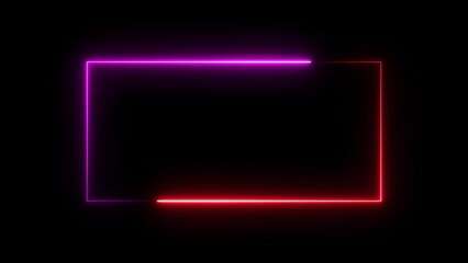 Wall Mural - Animated neon glowing rectangle frame background and seamless loop border. Futuristic light effect isolated on black background.