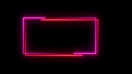 Wall Mural - Animated neon glowing rectangle frame background and seamless loop border. Futuristic light effect isolated on black background.