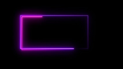 Wall Mural - Animated neon glowing rectangle frame background and seamless loop border. Futuristic light effect isolated on black background.