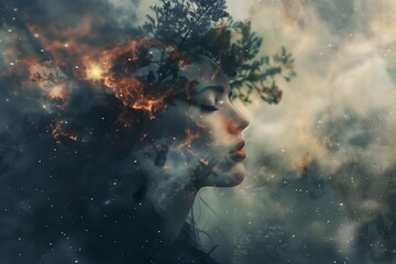 Wall Mural - Celestial Dreamscape: Woman in Cosmic Bliss