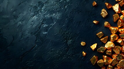 Wall Mural - Gold nuggets on black background with copy space, concept of business, gold, mine, treasure, rich, market