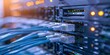 © rajagambar99 - High speed data transfer between equipment in the network of fiber optic cables. The data center had many small blue wires connected to white circuit boards on top of black server cabinets