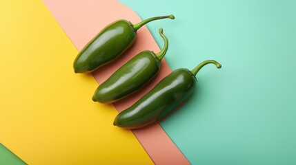 Wall Mural - Green jalapeno peppers on a colorful backdrop