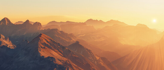 Wall Mural - Mountain Range Sunset Overlooking Golden Hour