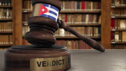 Wall Mural - Cuba Flag on Judge Gavel or Hammer in Court with Word Verdict. Judge Verdict, Law Concept