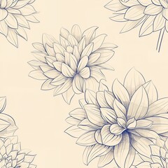 Wall Mural - A minimalist line drawing of a single dahlia flower, with its geometric petal arrangement and intricate details, highlighting the flower's symmetry. Minimal pattern banner wallpaper, simple