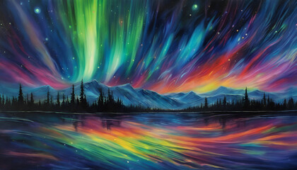 Wall Mural - Bright lights dancing in the nig_esrgan, the aurora borealis
