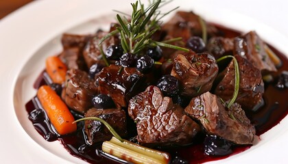 Wall Mural - A plate of food with sauce and vegetables