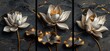 © gudangPIXEL - 3D luxury wallpaper design with lotus flowers on a black granite background