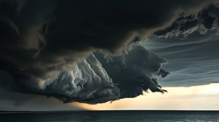 Wall Mural - Dark storm clouds cast ominous shadows as the sky darkens, signaling the arrival of turbulent weather.