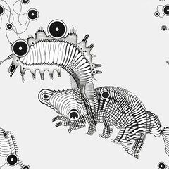 Wall Mural - Detailed line work of a caterpillar, highlighting its segmented body, prolegs, and distinct head capsule. Minimal pattern banner wallpaper, simple background, Seamless,