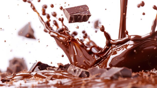 Close up of chocolate splashing on a white background