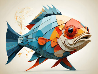 Poster - isolated cubism Bright sea fish in abstract technique