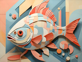 Poster - abstract Pastel colors  Fish in cubism