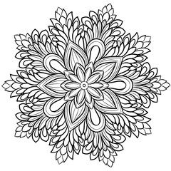 Floral Mandala isolated design on white background. Intricate Symmetrical Floral Design with Detailed Petals and Leaves.