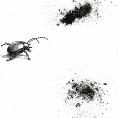 Wall Mural - Detailed line work of a beetle burrowing into the soil, its powerful legs kicking up tiny particles behind it. Minimal pattern banner wallpaper, simple background, Seamless,