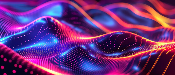 Wall Mural - Abstract Wavy Neon Lights Pattern in Pink, Blue, and Orange