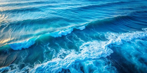 Sticker - Aerial view of blue ocean waves with gentle ripples , ocean, waves, blue, sea, water, aerial view, nature, tranquil