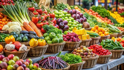 Wall Mural - Fresh and colorful fruits and vegetables on display at a farmer's market , organic, healthy, variety, market, produce
