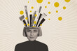 © deagreez - Composite collage image of sad female head overloaded information tired psychotherapy billboard comics zine minimal