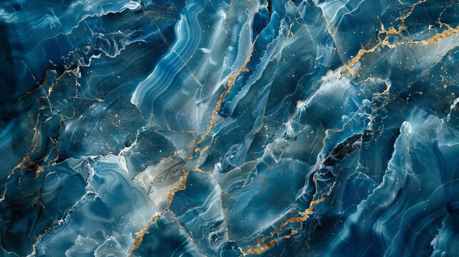 Close Up Blue And Gold Swirling Marble Texture