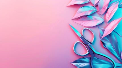 Wall Mural - Chic Minimalistic Manicure Shop Background with Flying Nail Files, Gel Polish, Scissors, and Flashes for Website Design