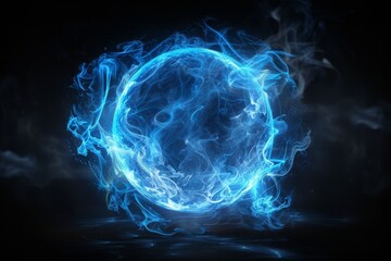 Wall Mural - A glowing orb of blue and orange light is surrounded by a cloud of smoke