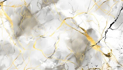 Canvas Print - White Marble with Delicate Gold Veins, Elegant Background