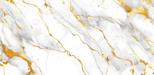 Sticker - Elegant White Marble with Golden Veins Pattern