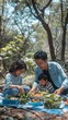 © Ryzhkov - Joyful Young Asian Family Enjoying a Healthy Picnic with Fresh Vegetables in a Sunny Park